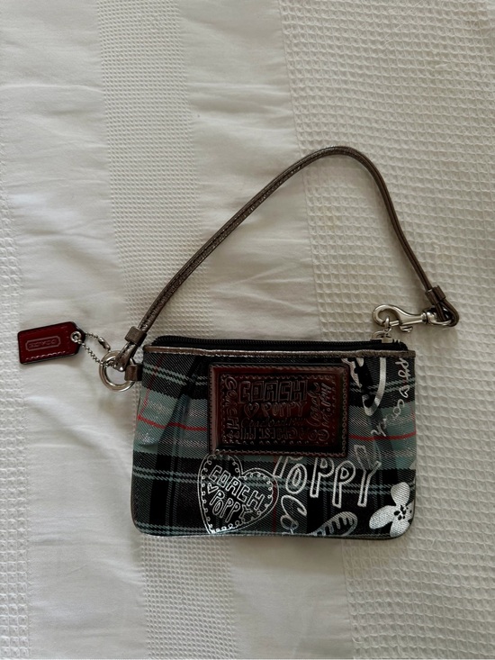 Coach Handbags - Coach Poppy Plaid Graphic Wristlet - Black, Gray & Red Accents